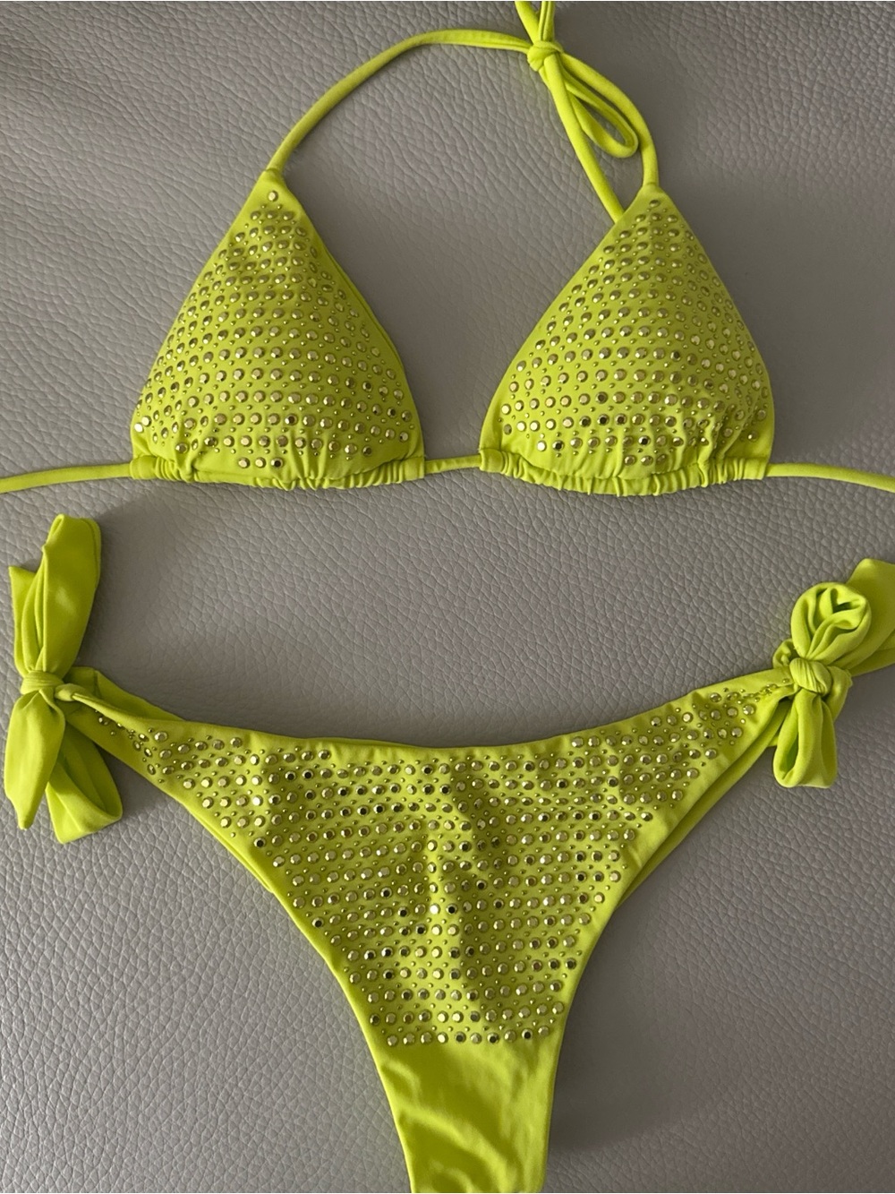 Calzedonia Neon Yellow Crystal Embellished Bikini Set